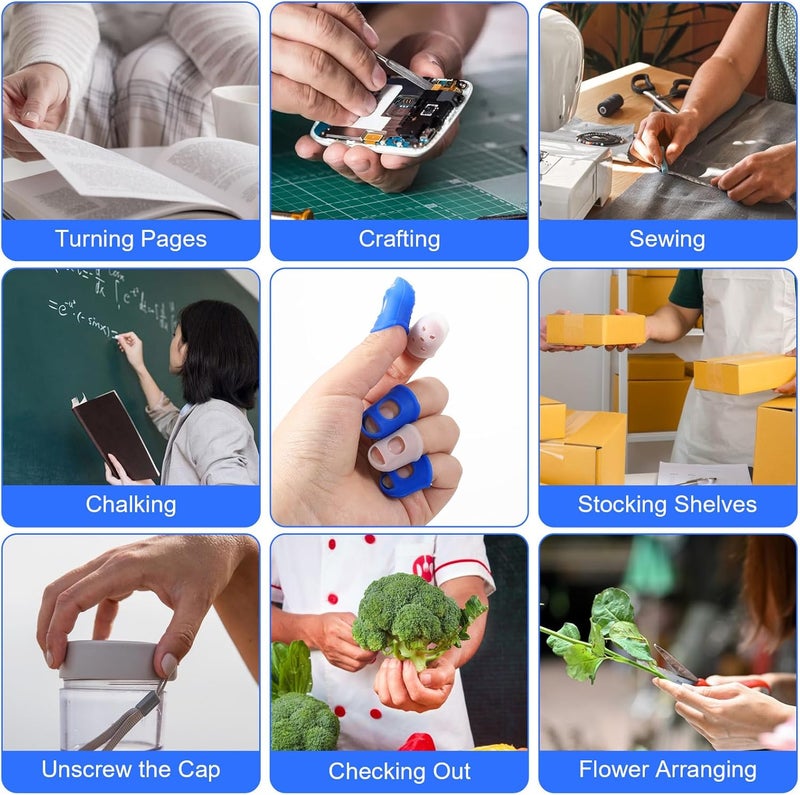 Fyntave 16 Pcs Thimbles for Hand Embroidery, Thumb Protectors 4 Size Silicone Thimble Fingertip Grips Rubber Pads Cover Breathable Pads Cover for Paper Sorting Money Counting Sewing Guitar Playing - Image 4